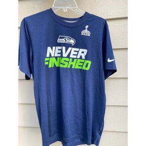 Seattle SeaHawks Nike Dri Fit NFL Super Bowl XLIX Never Finished Blue Sz S